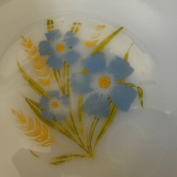 Fire King Forget Me Not Milk Glass‎ Bowl Vintage Blue Floral Pattern Mixing Bowl - Picture 5 of 6